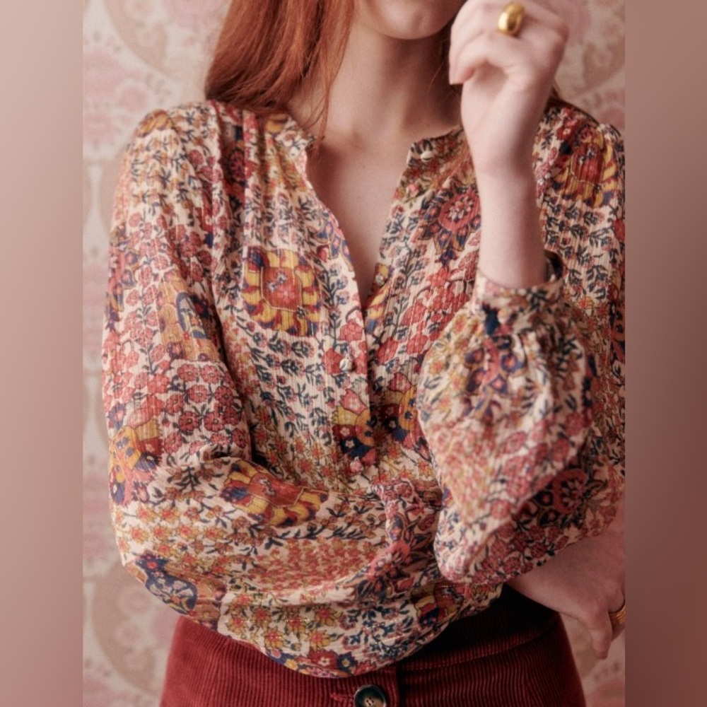 Sézane warm pastel print Irina blouse 36/4